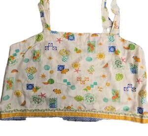 Midnight Sky Cropped Top Linen Blend Tropical Beach Pool size L NWT Resortwear